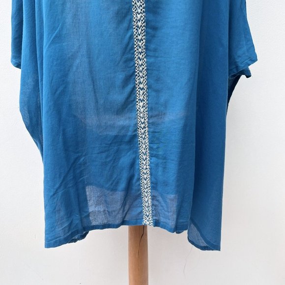 Toast Ladies One Size Aqua Teal Kaftan Beach Cover 100% Cotton Embroidered Flowy - Picture 3 of 8